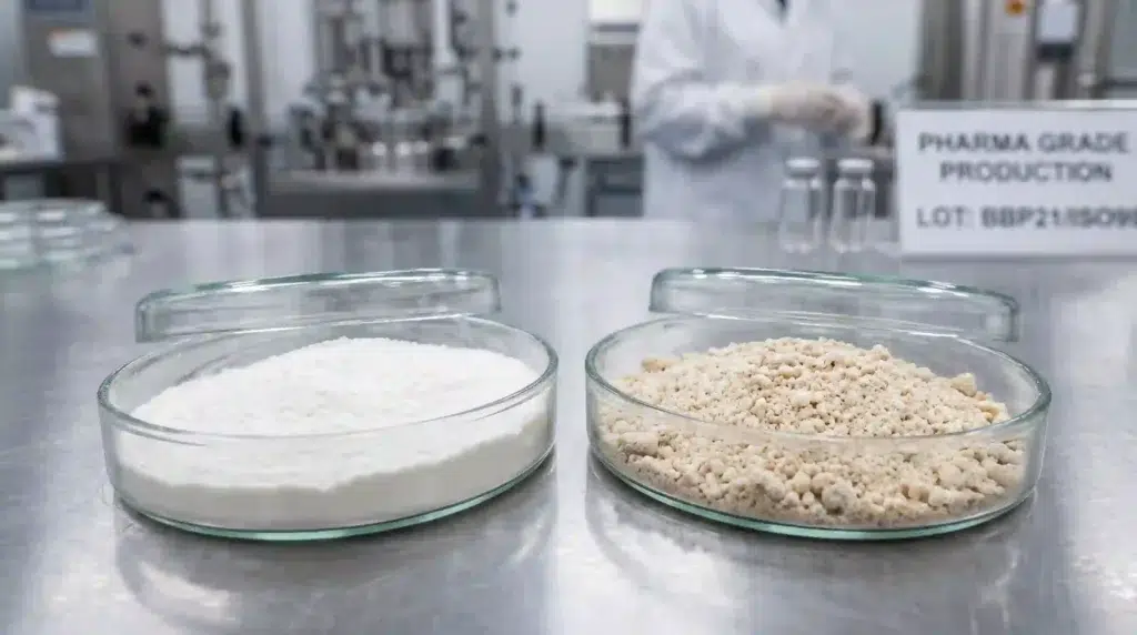 Comparison of pure white beef protein isolate and beige bone broth beef protein powders in a laboratory setting.