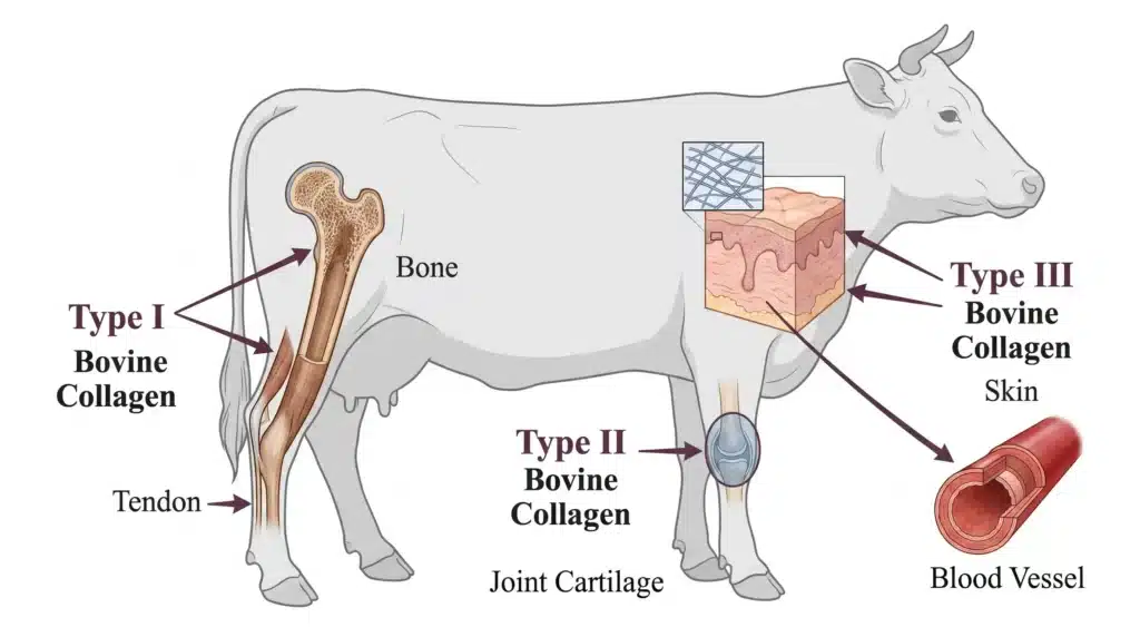 Bovine Type I collagen distribution in bone, skin, and tendon tissues