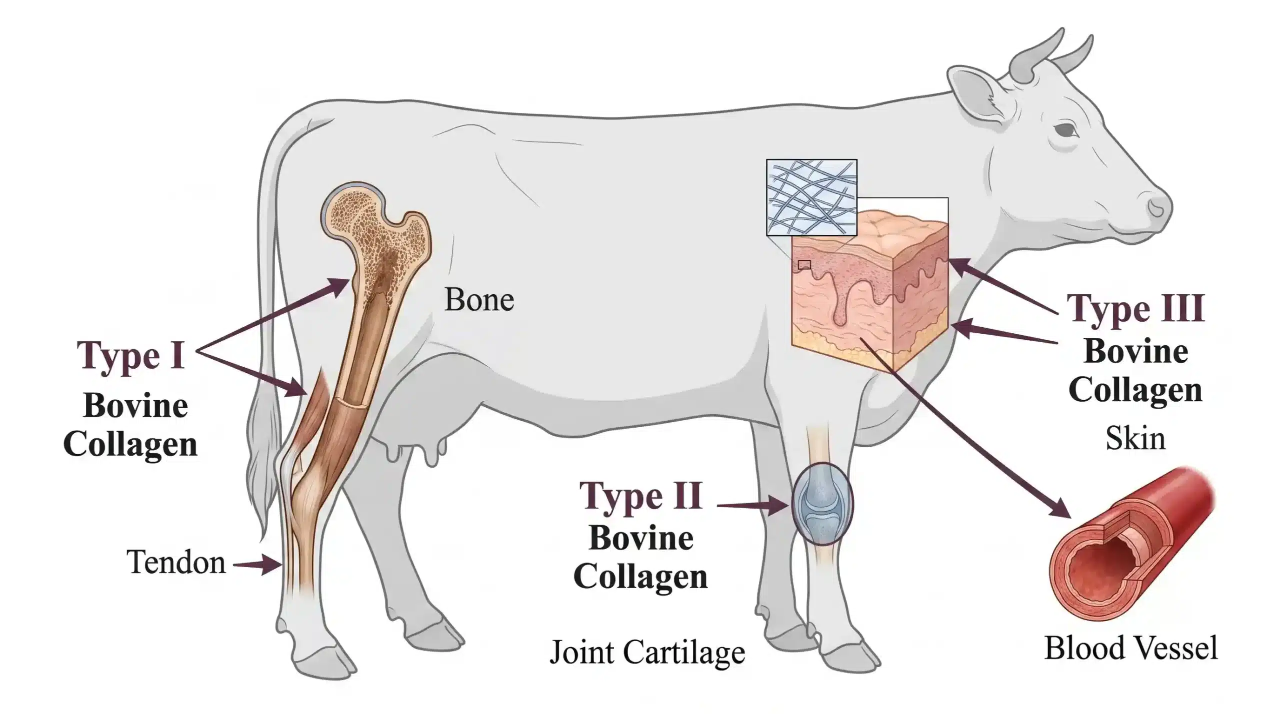 Bovine Type I collagen distribution in bone, skin, and tendon tissues