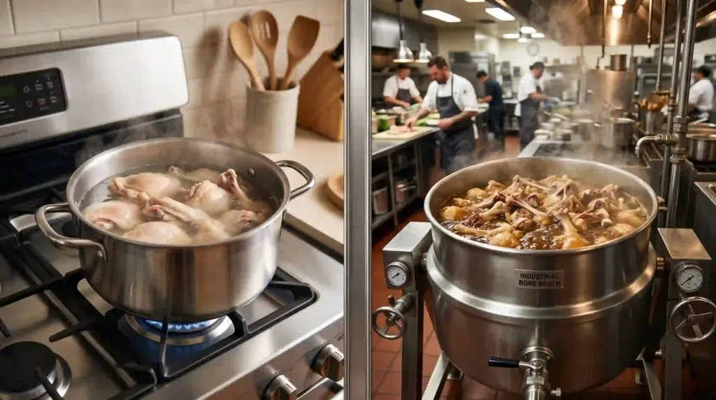 difference between chicken broth and bone broth – cooking process and extraction time comparison