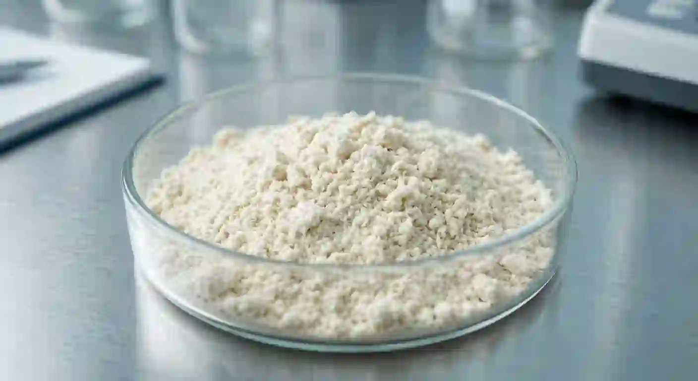Premium bulk powder raw materials demonstrating various collagen peptides types for skin in an R&D lab setting.
