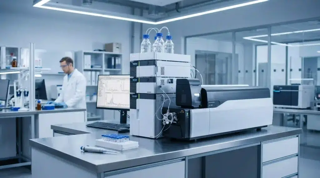 Advanced LC-MS laboratory equipment used to test whether does eggshell membrane contain type 3 collagen.