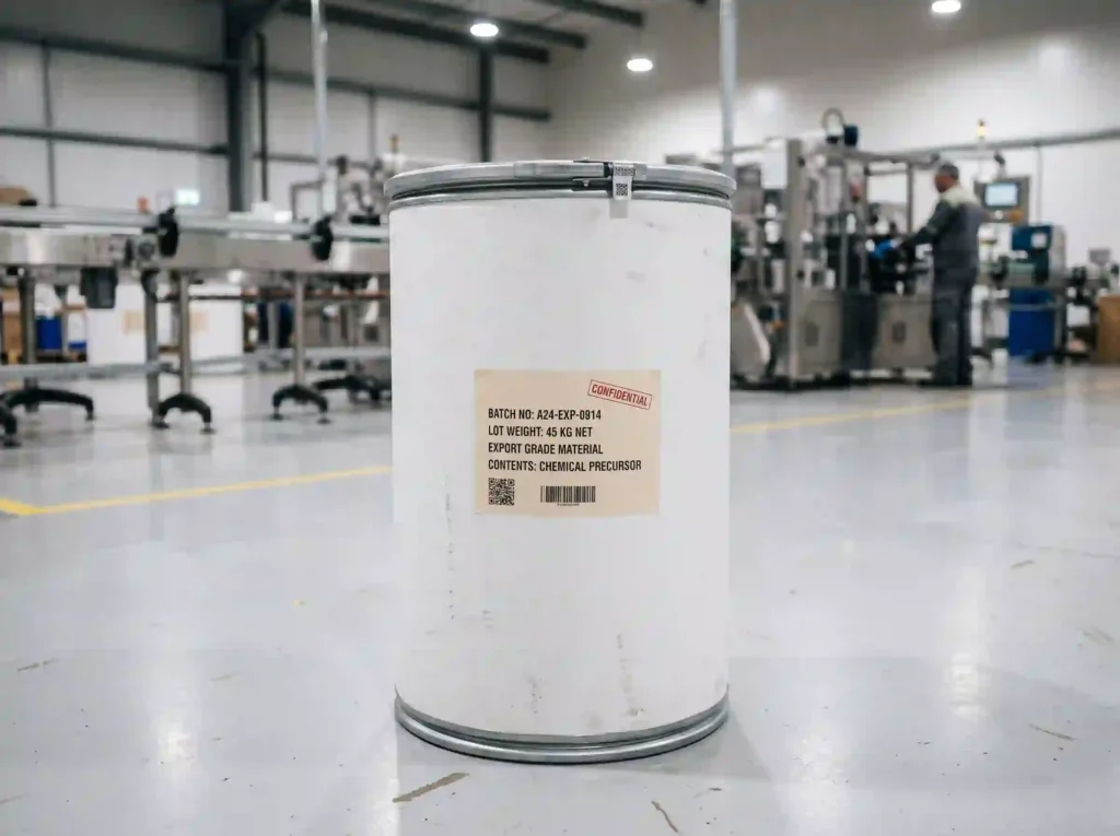 Sealed factory drum of eggshell membrane bulk powder ready for export shipment