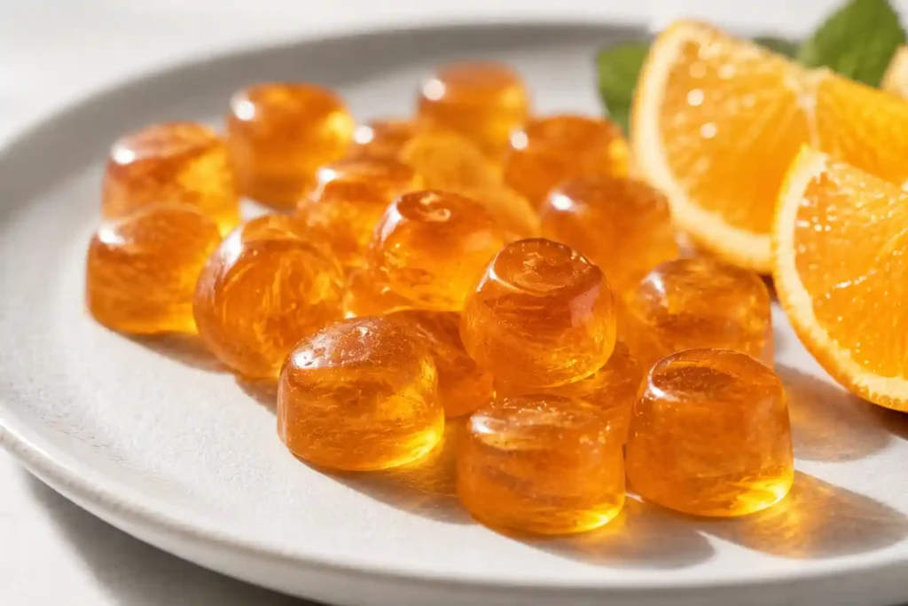 Premium orange-flavored cartilage support gummies containing hydrolyzed Type II Collagen.