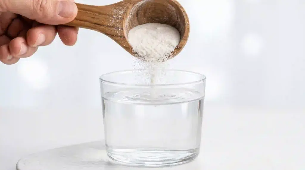 Marine collagen peptides dissolving instantly in water showing excellent solubility