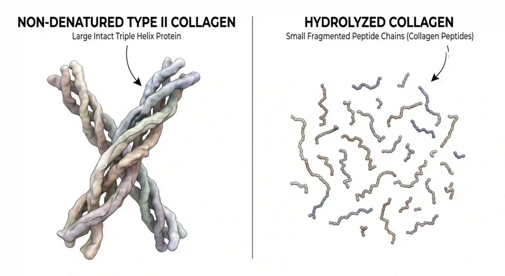 Comparison of non-denatured and hydrolyzed type II collagen molecules
