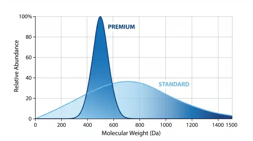 Molecular weight distribution comparison chart for high-quality sea cucumber peptides under 1000 Daltons