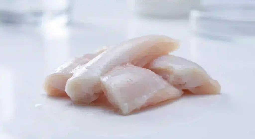 Close-up of raw chicken sternum hyaline cartilage, one of the most concentrated sources of type 2 collagen for B2B extraction.