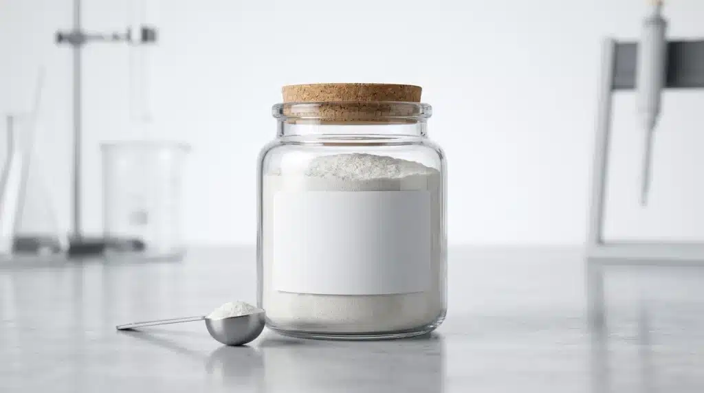 Type 2 collagen peptides powder and raw chicken sternal cartilage material in laboratory setting