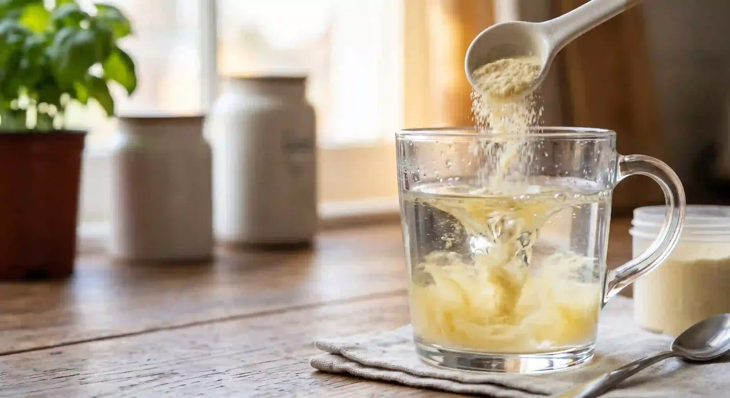 Chicken bone broth protein powder dissolving instantly in cold water with no clumps