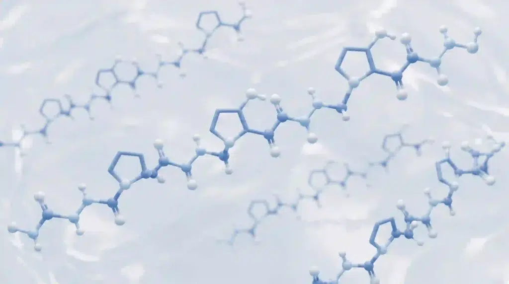 Bioactive short‑chain collagen peptides molecular structure concept.