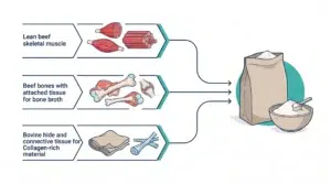 Three possible bovine source pathways for beef protein isolate