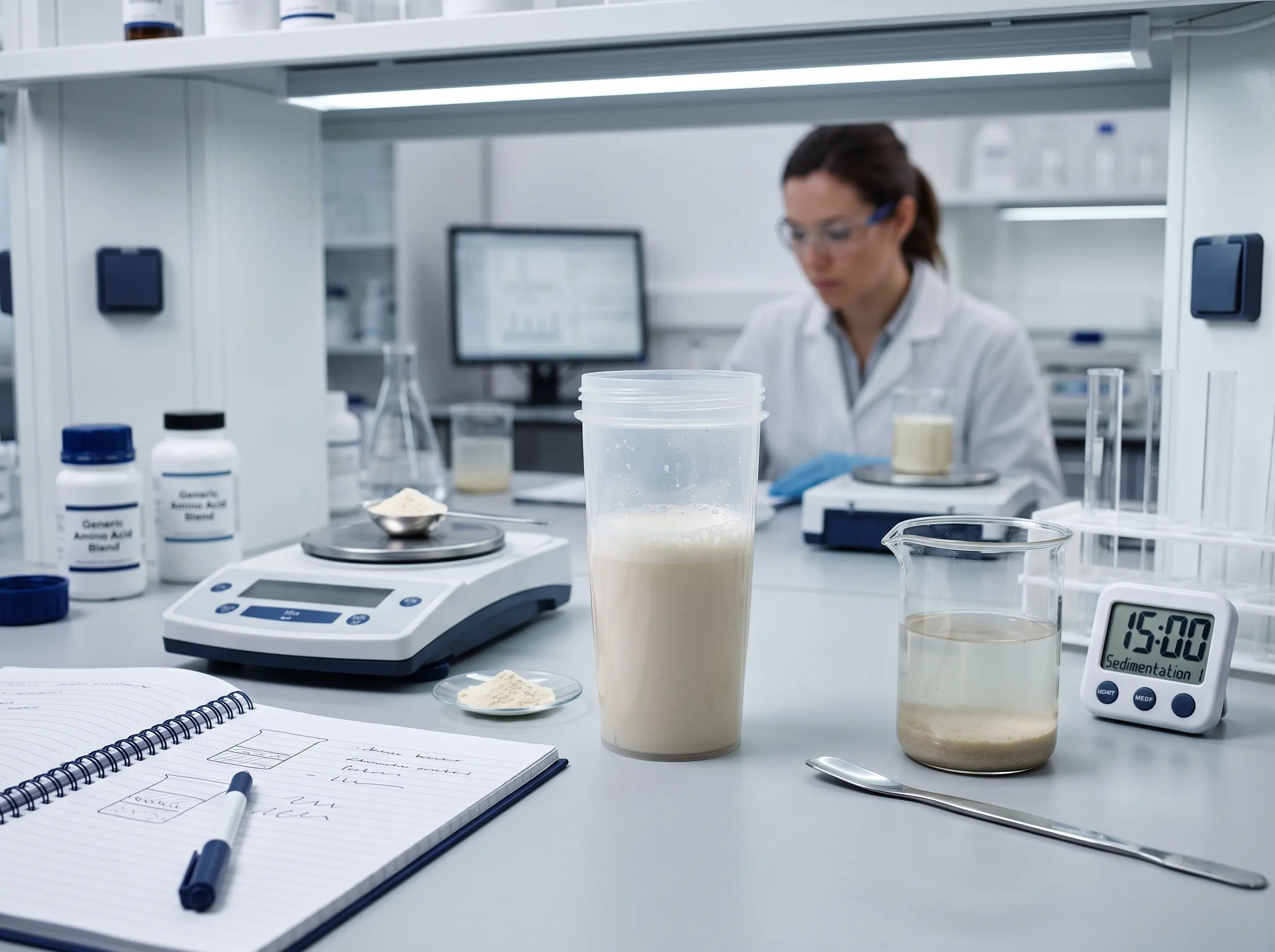 Protein powder sample evaluation under realistic mixing conditions