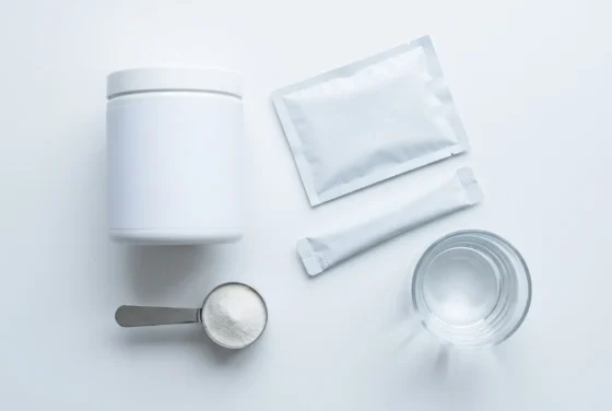 Unbranded collagen powder tub, sachet, stick pack and ready-to-mix glass
