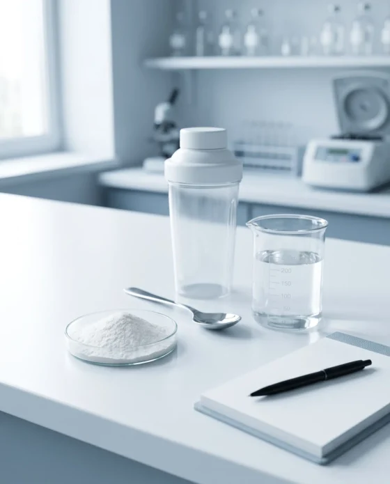 Collagen peptide sample evaluation setup with shaker and measured water