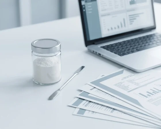 Collagen peptide sample jar with specification and certificate documents for qualification