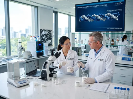 ATNUTRA food scientists in an R&D laboratory developing premium supplement ingredient formulations.