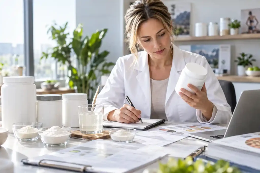 Comparing different collagen peptide supplement products by ingredients and specifications