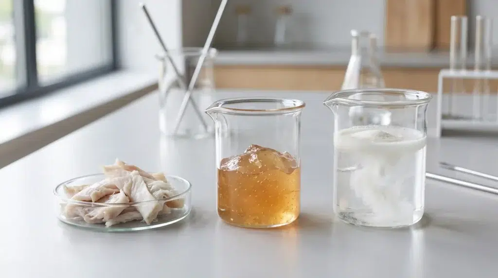 Comparison of collagen, gelatin, and collagen peptide textures and forms