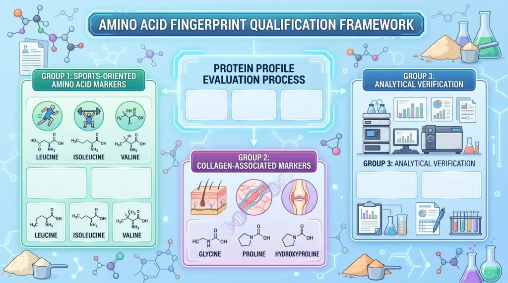 Amino acid fingerprint framework comparing sports-oriented and collagen-associated protein markers