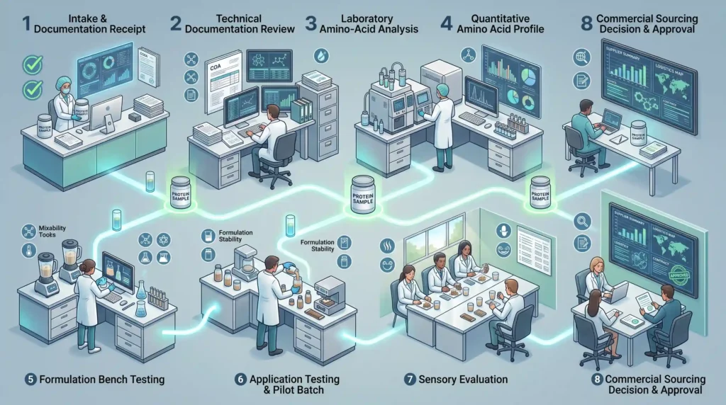 Eight-step commercial protein ingredient qualification framework for formulation and sourcing teams
