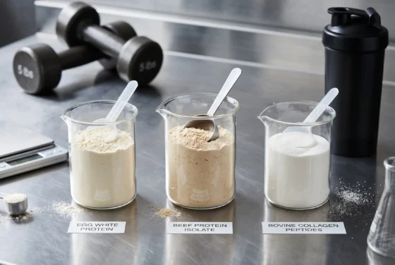 Beef protein isolate, brown rice protein and collagen ingredients for sports and active nutrition supplements.